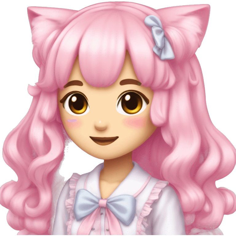 Shiny Blushing Cute Kawaii Pastel Lolita Anime Catgirl pink hair Trending Style Cottagecore Pastelcore  emoji