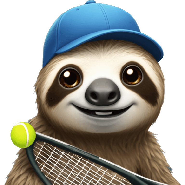 sloth in a cap with a tennis racket emoji