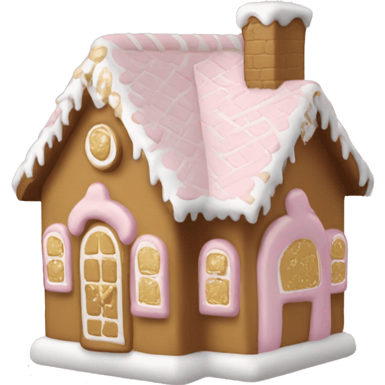 light pink and gold and white gingerbread house emoji