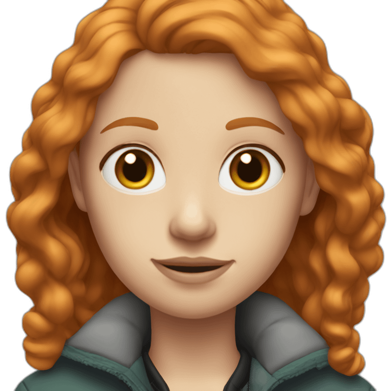 Straight ginger hair and blue eyes woman with a Canadian jacket emoji