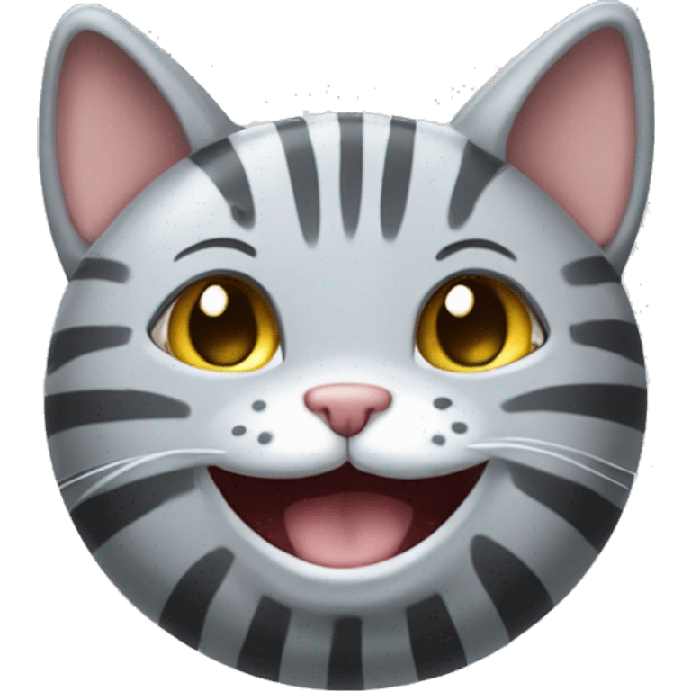 Smiling gray striped cat-shaped bubble emoji