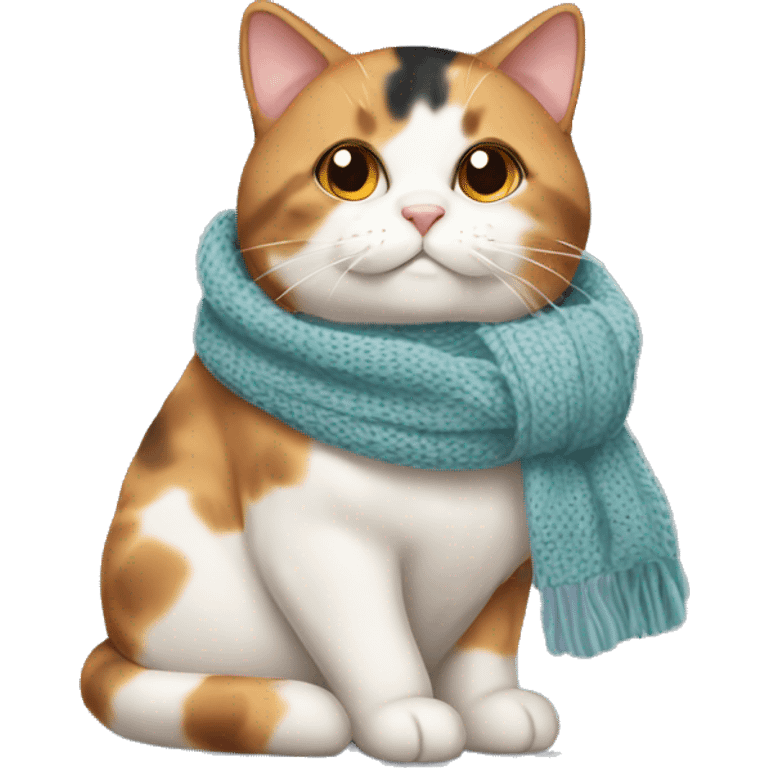 Fat Calico cat wearing a knit scarf emoji