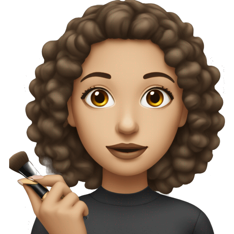 White woman with long dark brown curly hair doing makeup  emoji