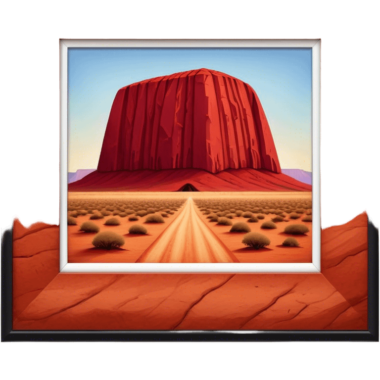 Cinematic Realistic Uluru Landmark Emoji, showcasing the massive, red monolith rising from the desert rendered with rich textures and warm, dramatic lighting. emoji