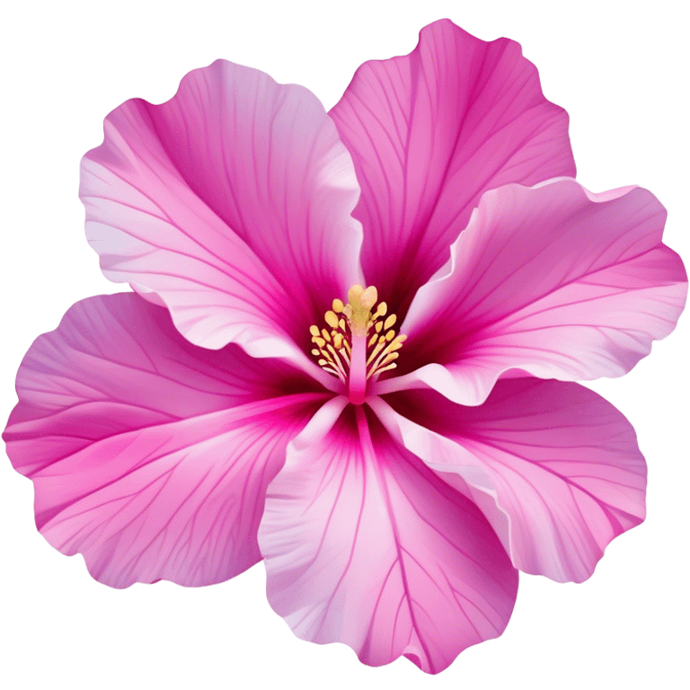 Cinematic Realistic image of a Mugunghwa flower (Rose of Sharon), rendered with delicate petal textures and vibrant pink hues, set against a minimalist background with gentle, diffused lighting that highlights its national significance emoji