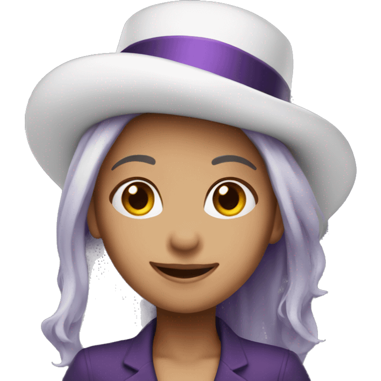 smiling girl-skin white-hair brown-in purple top hat emoji