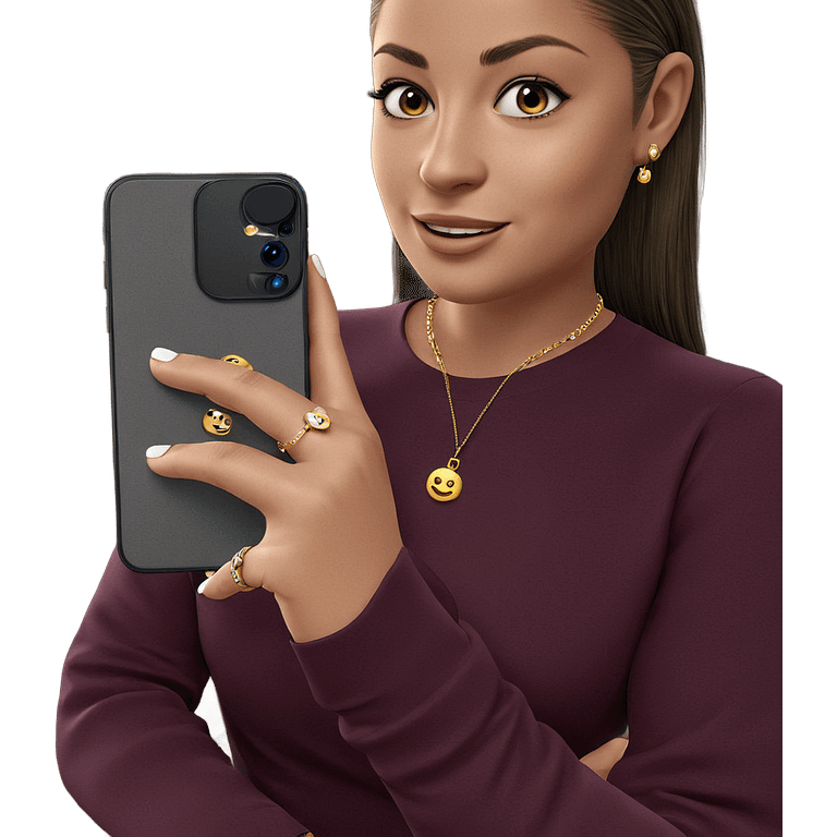 smiling girl with jewelry phone emoji