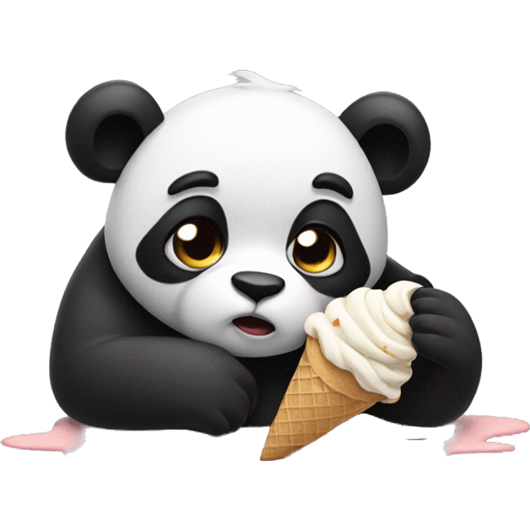 Sad panda who dropped ice cream cone on ground emoji