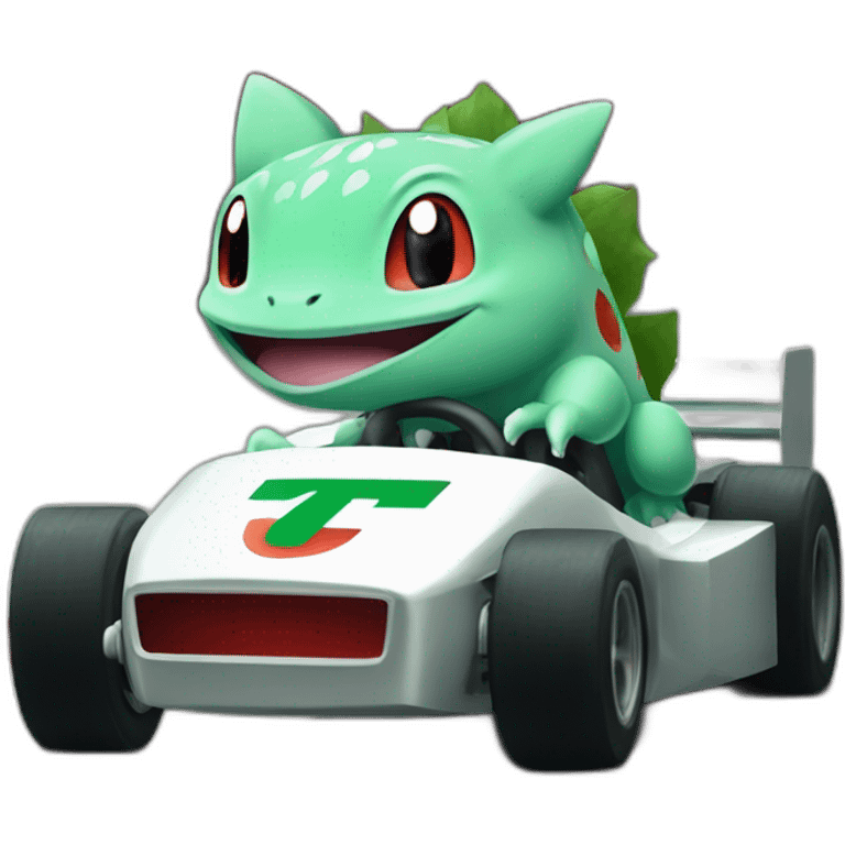 Bulbasaur driving a f1 car emoji