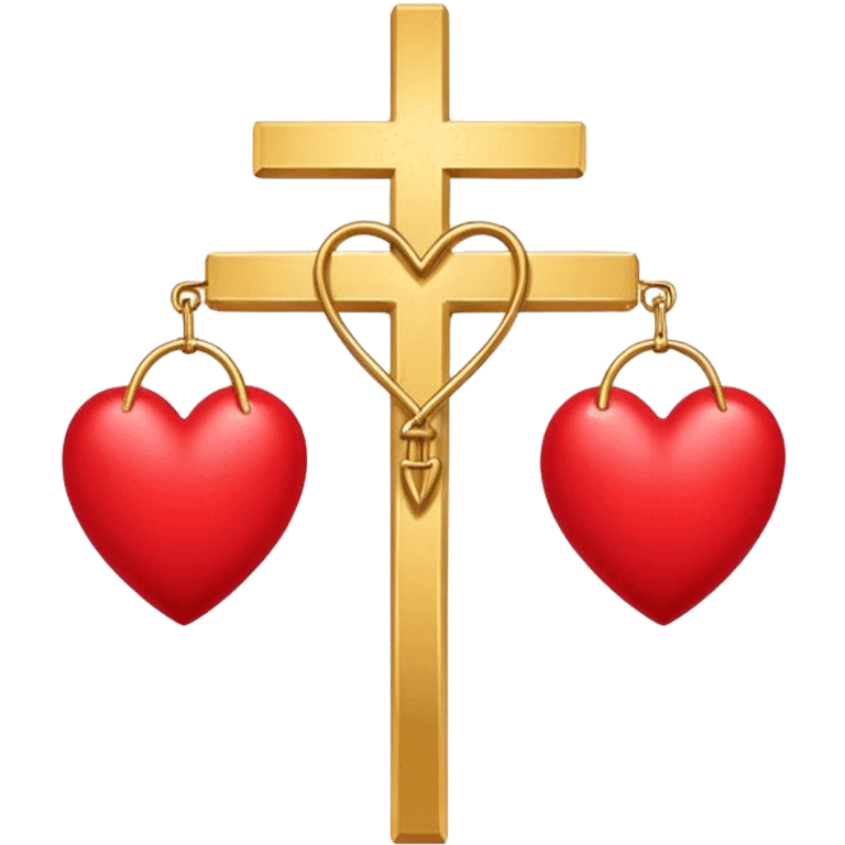 Two red  hearts connected by a simple gold cross  emoji