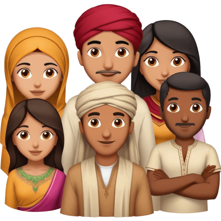 5 bestfriends: 1 Moroccan man, 1 Arab man, 1 Iranian girl, 1 Indian girl, 1 black man emoji