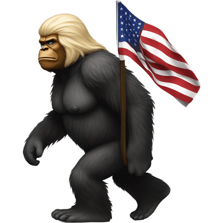 Patriotic Trump Sasquatch walking with Black and White American flag emoji