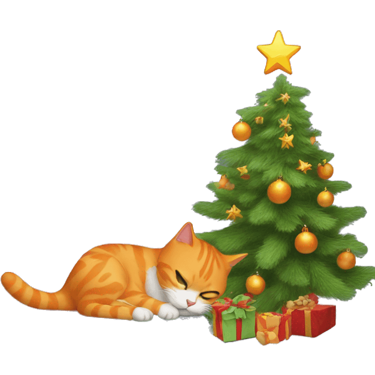 Orange cat knocking over Christmas tree emoji