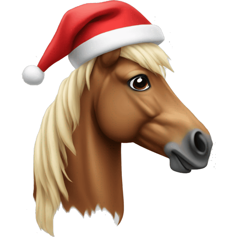 Horse wearing a Santa hat emoji