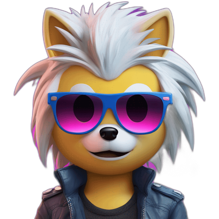 sonic the hedgehog with badass glasses, retrowave, synthwave emoji