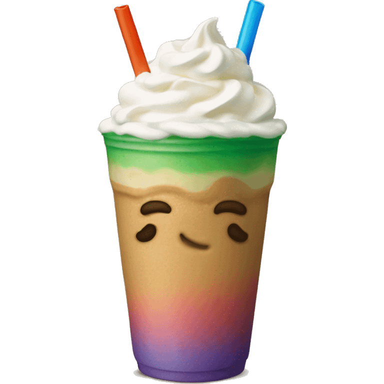 Rainbow Frappuccino drink with whipped cream and straw emoji