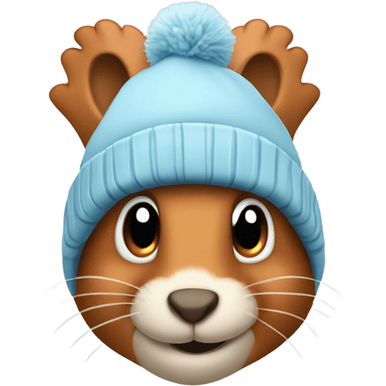 Squirrel wearing a furry ear flap winter hat holding two hatchets emoji