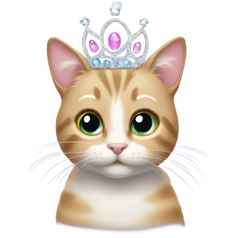 Cat wearing a tiara with sparkles and glow emoji