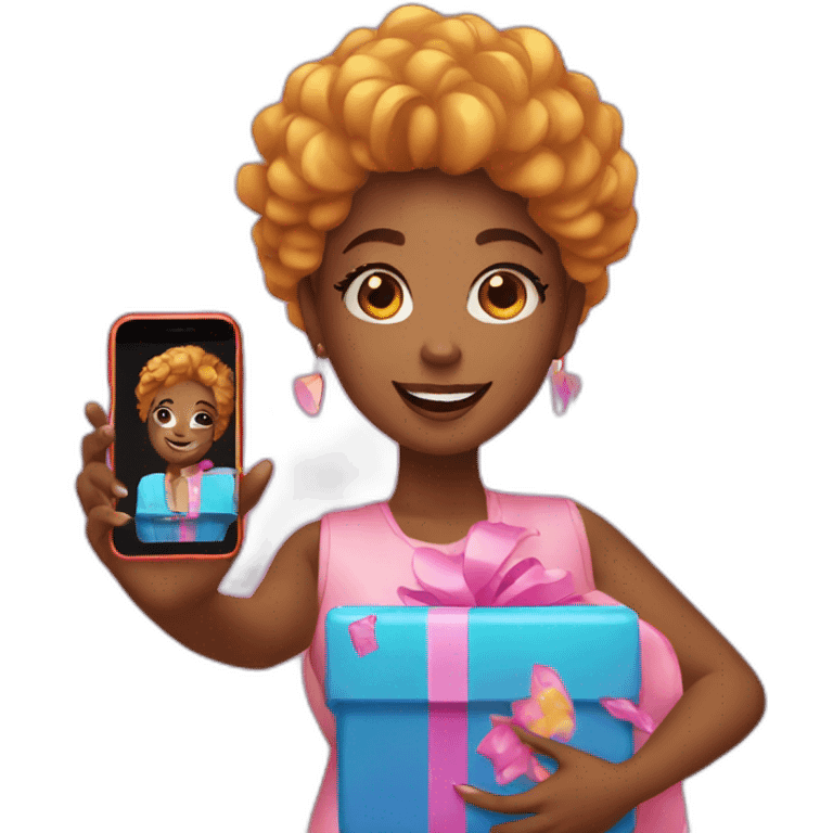 influencer taking a selfie with a bright box in her arms emoji