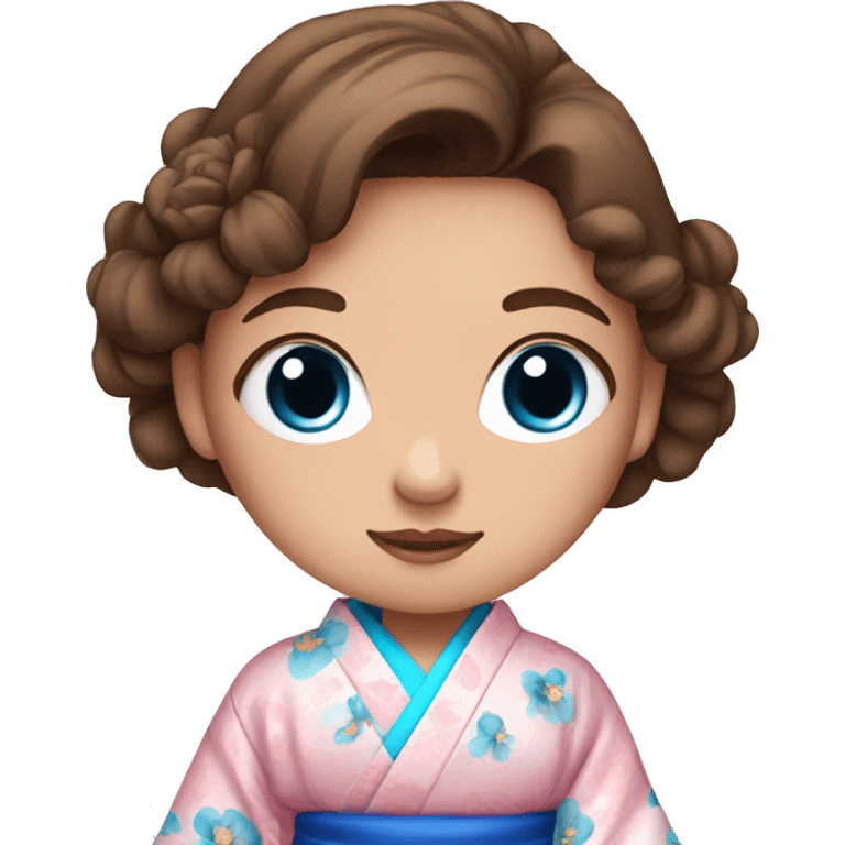 cute girl with blue eyes and brown hair in pink flower kimono emoji