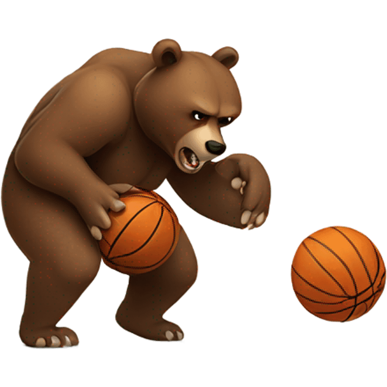 Angry Brown Bear dribbling basketball emoji