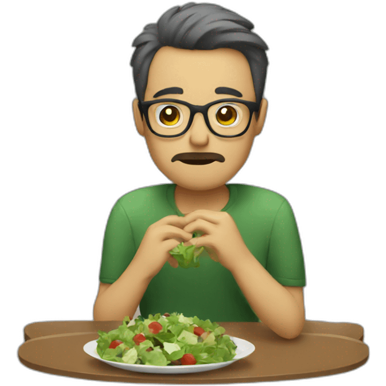 sad man with glasses eating 2 salads emoji