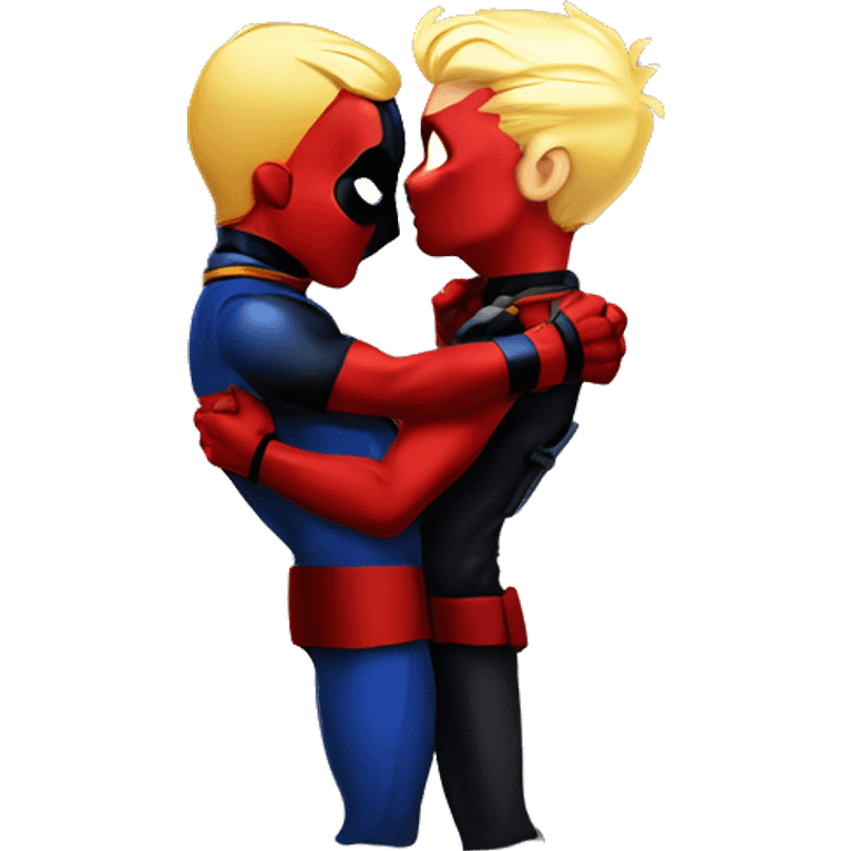 Deadpool and Homelander kissing and holding hands emoji