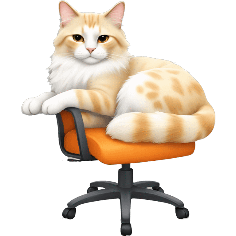 cream and orange ragdoll cat sleeping on an office chair emoji