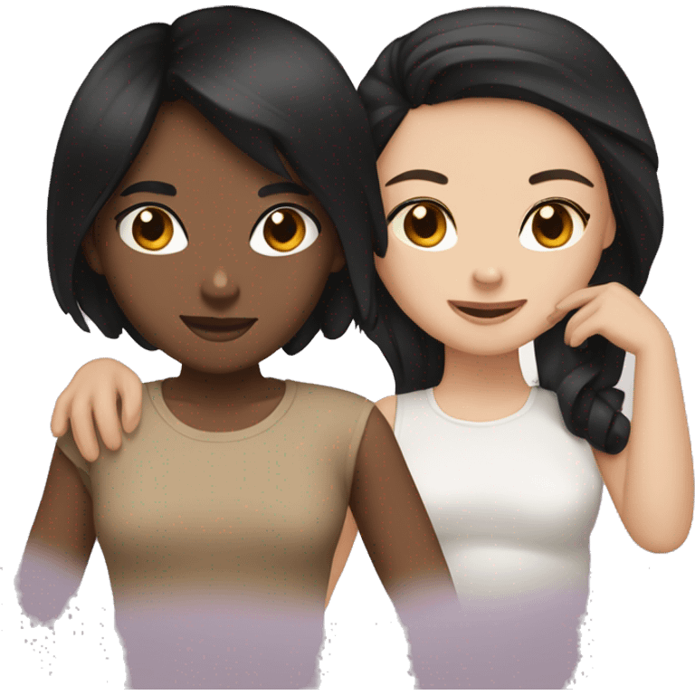 Two girls one with tan skin black hair one with white skin black hair in a brown BED  together   emoji