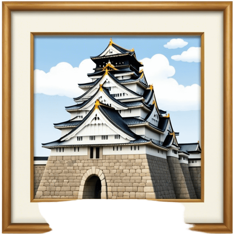 Cinematic Realistic Osaka Castle Landmark Emoji, showcasing the majestic historic castle rendered with dramatic stone textures and regal, natural lighting. emoji