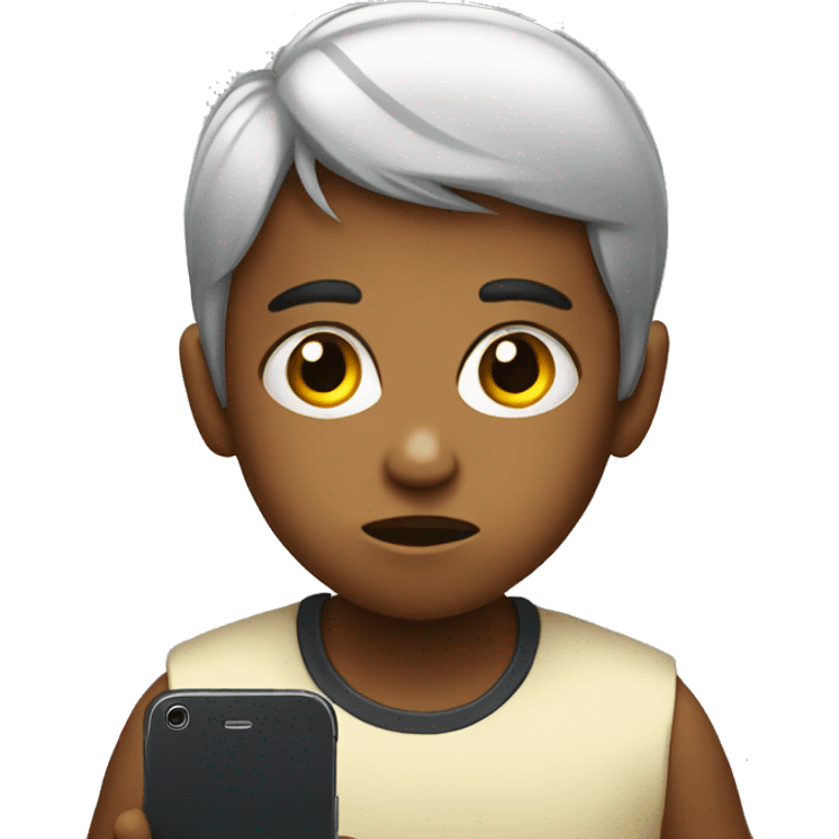 Child stare at smartphone emoji