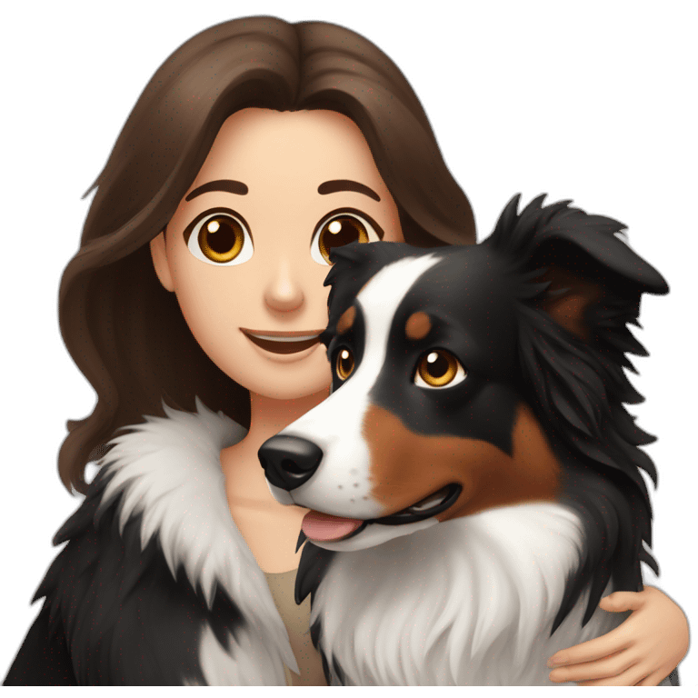 black border collie and woman with long brown hair emoji