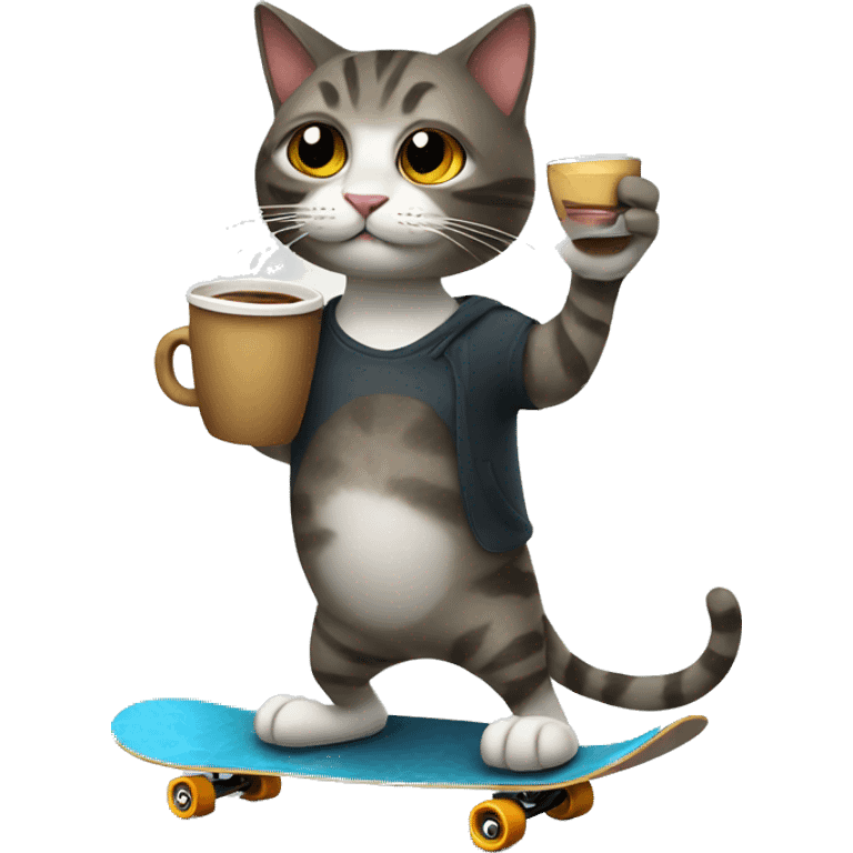 cat on a skateboard drinking coffee emoji