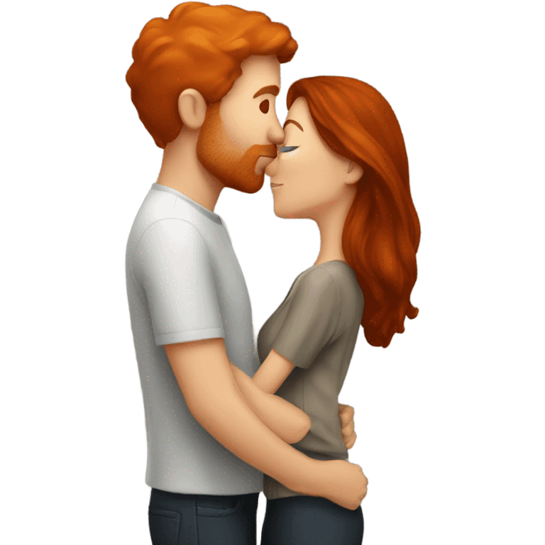 Redhead man kissing brunette woman  emoji