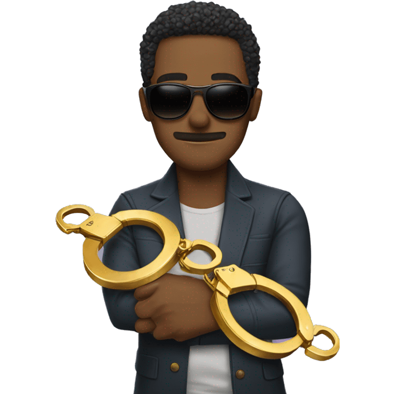 Man with sunglasses breaking golden handcuffs  emoji