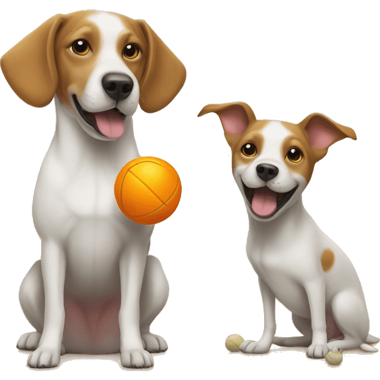 dog with yellow ball and dog with orange ball emoji