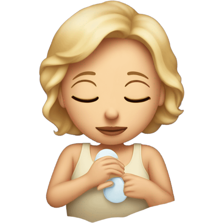 Blonde woman sleeping in bed with pacifier emoji