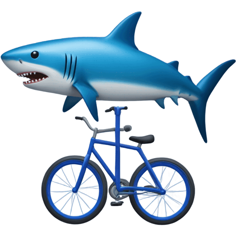 A blue shark riding a dark blue unicycle under the sea emoji