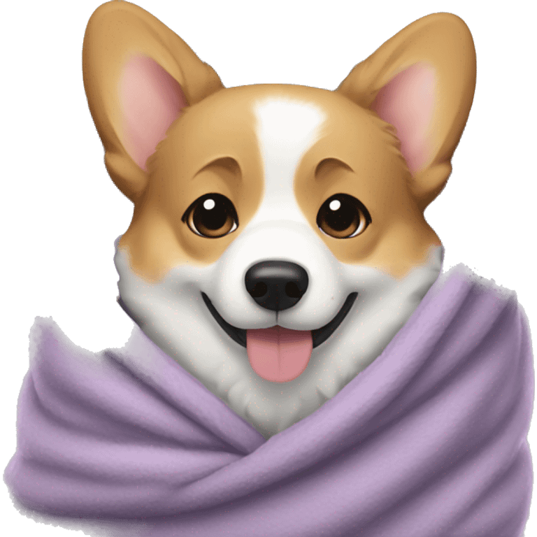 Corgi wrapped in a fluffy blanket emoji