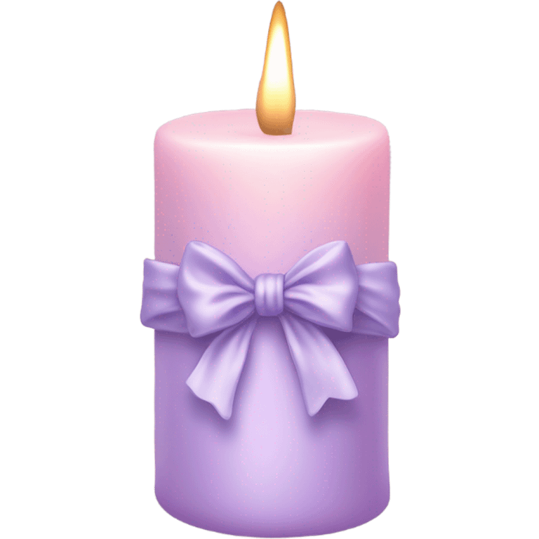 A pastel pink candle wrapped with a delicate lavender satin bow, glowing softly. emoji