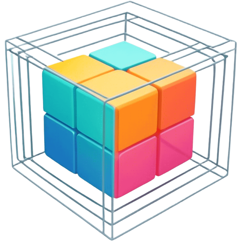 Create an emoji for 3D visualization and modeling. Show a 3D object (e.g., a cube or geometric shape) with wireframe lines or a 3D modeling tool interface. Use modern, professional colors. Do not include any emojis or smiley faces. Make the background transparent. emoji