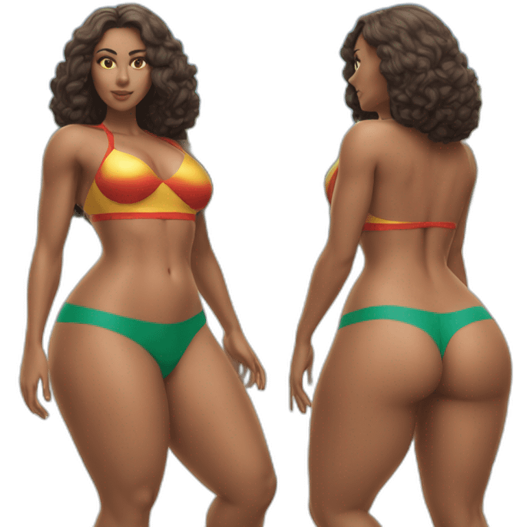 Slim-thicc Caucasian woman bikini superhero pose (beach body) lower body emoji