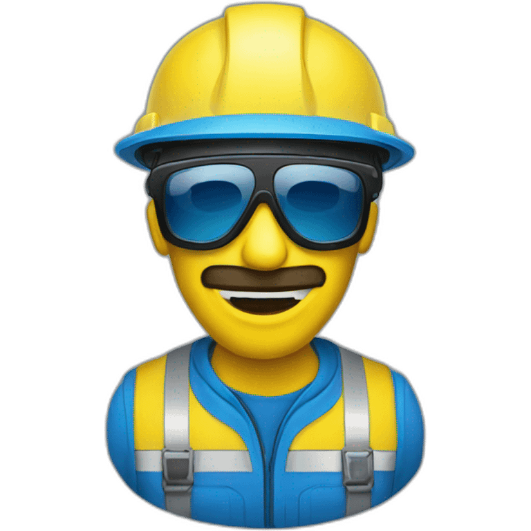 Uk driller with yellow mask and blue sunglasses emoji