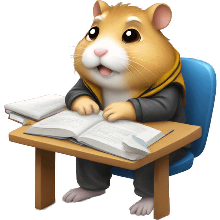 University hamster student, Study hard, lots of assignment deadline, tired, study at Night, using computer  emoji