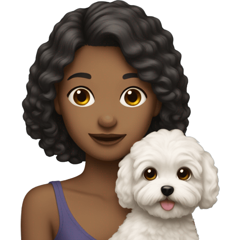 girl with dark hair holding maltipoo emoji