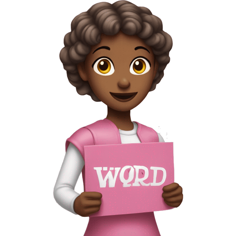 Pink girl holding a sign that says "LAST WORD" emoji