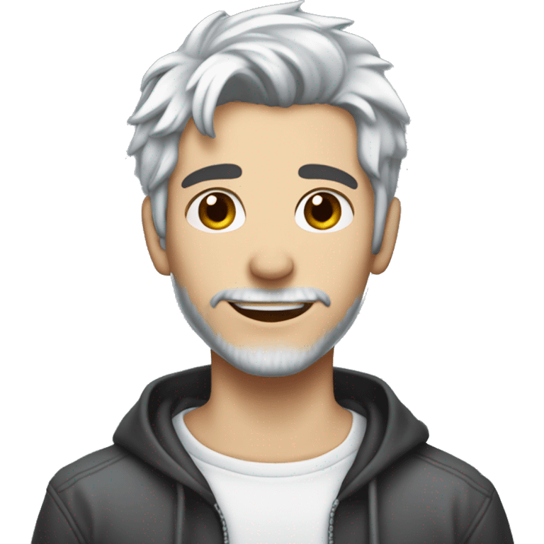 emo gray haired 28 year old with light stubble and covered in milk emoji