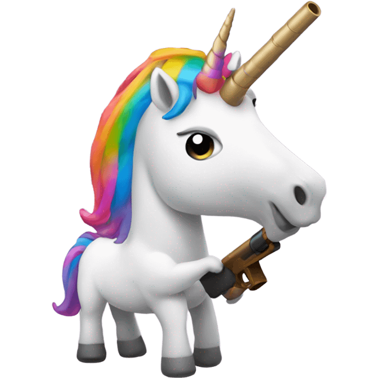 unicorn with a shotgun barrel as a horn shooting  emoji