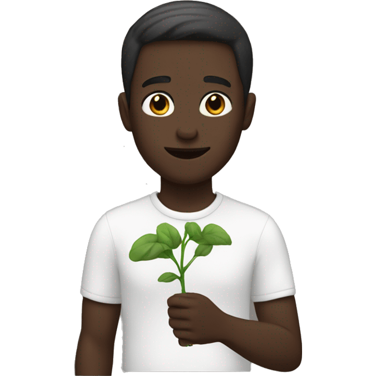 dark skinned male picking white plant emoji