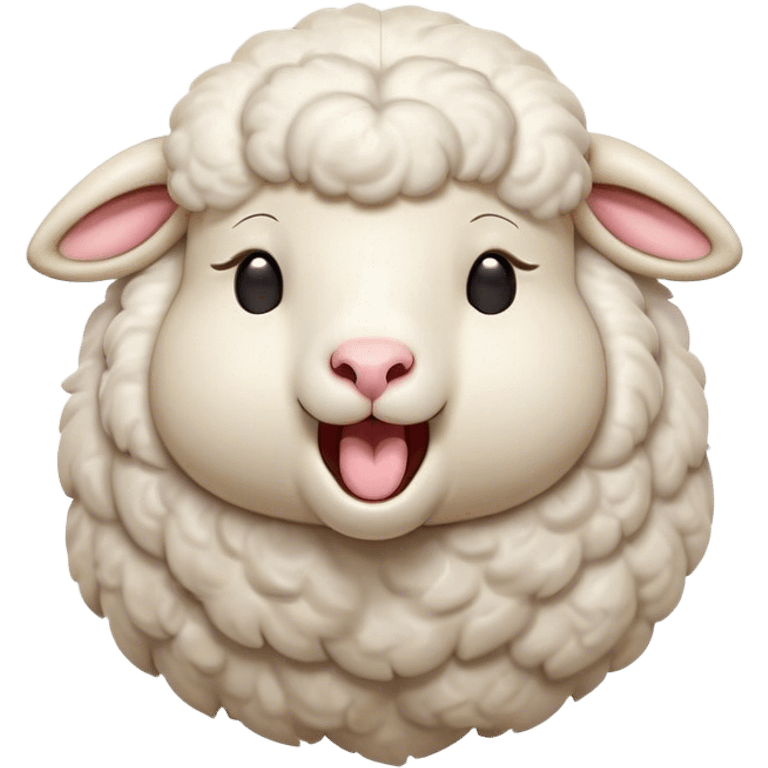 Cinematic Cute Yawning Sheep Portrait Emoji, Head tilted slightly with a dramatic, wide-open yawn, showcasing a soft, downy white fleece with gently drooping ears, round gentle eyes barely open in drowsy contentment, Simplified yet irresistibly adorable features, highly detailed, glowing with a soft, cozy glow, high shine, relaxed yet expressive, stylized with a touch of whimsical charm, bright and endearing, soft glowing outline, capturing the essence of a sleepy yet affectionate sheep, so drowsy it feels like it could stretch out of the screen and curl up for a nap! emoji